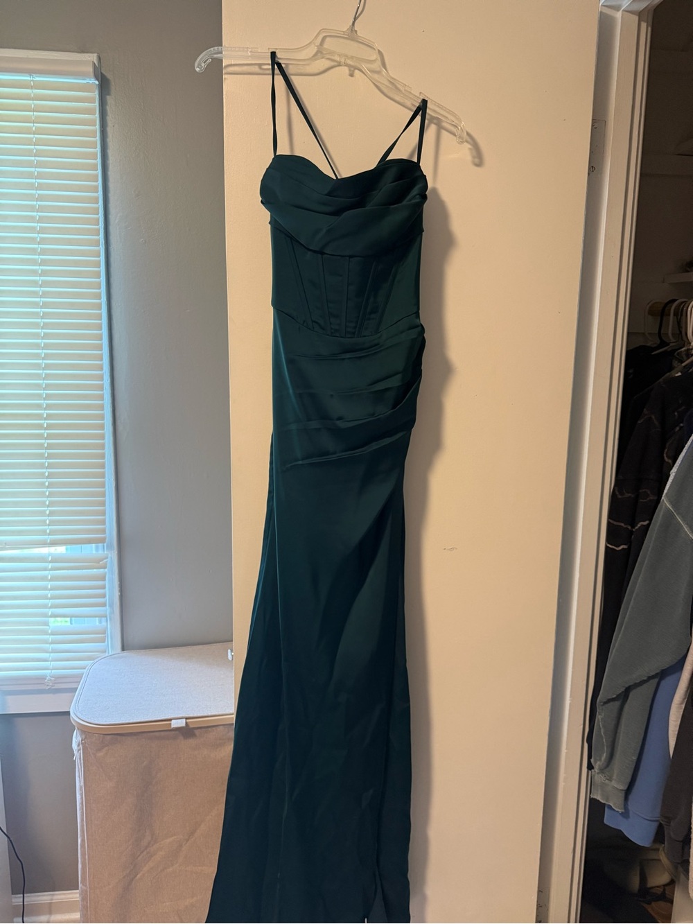 Azazie Emerald Green Strapless Corset Maxi Dress